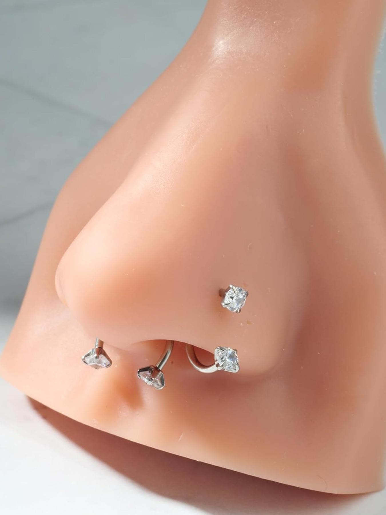 6pcs Heart Star Cz Horseshoe Nose Rings, Internal Threaded Stainless Steel 18gauge 8mm Hoops, Ideal for Nose, Cartilage, Tragus, Helix & Lip Piercings, Nose Piercing Jewelry, Body Jewellery