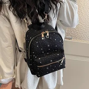 Fashion Star Printed Mini Backpack Women's Nylon Small Shoulder Purse Multifunctional Convertible Crossbody Bag for Casual Daily College Travel