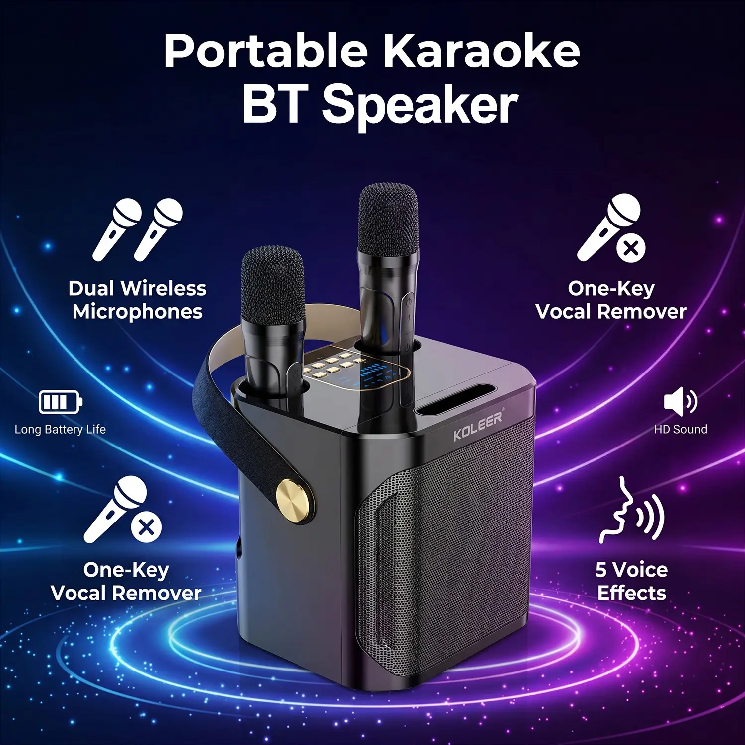 Portable Karaoke BT-compatible Speaker with Dual Microphones, 360° Surround Sound, Wireless Subwoofer, Outdoor Party Audio Player, Karaoke System