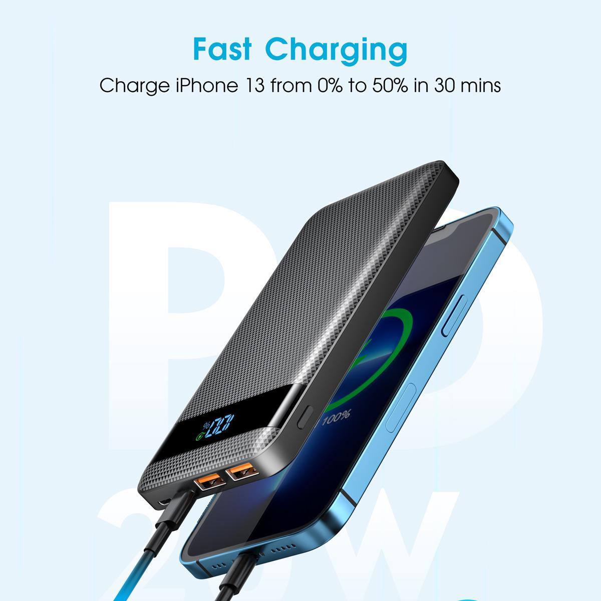 Portable Smartphone Power Bank, Summer 10000mAh 2 USB+1 Type-C Output Power Bank, Portable Mobile Phone Charger with LED Digital Display, Mobile Phone Accessories, Chargeable Smartphone Accessories