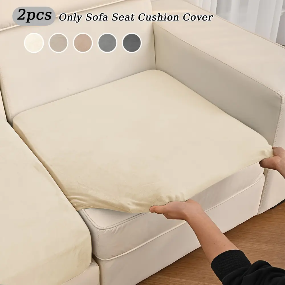 2PCS Soft Velvet Sofa Cover Solid Color High Elastic Breathable Living Room Sofa Protective Cover Home Decoration Dustproof Removable Sofa Cover Stretchable Sofa Cover