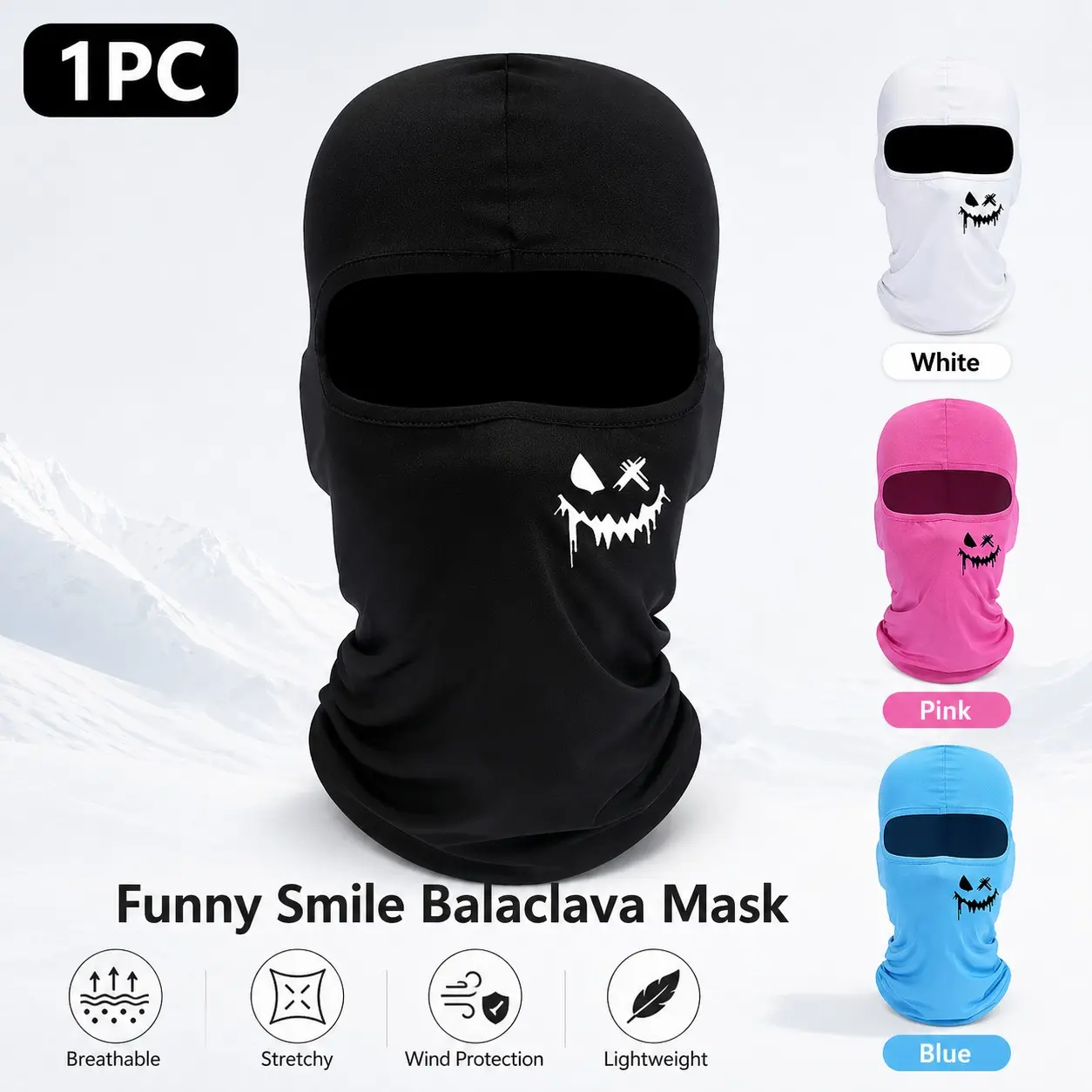 Funny Smile Balaclava Mask, Breathable Elastic Full Face Protector, Ideal for Cycling, Skiing, Motorcycle, Outdoor Sports, Multiple Colors Available
