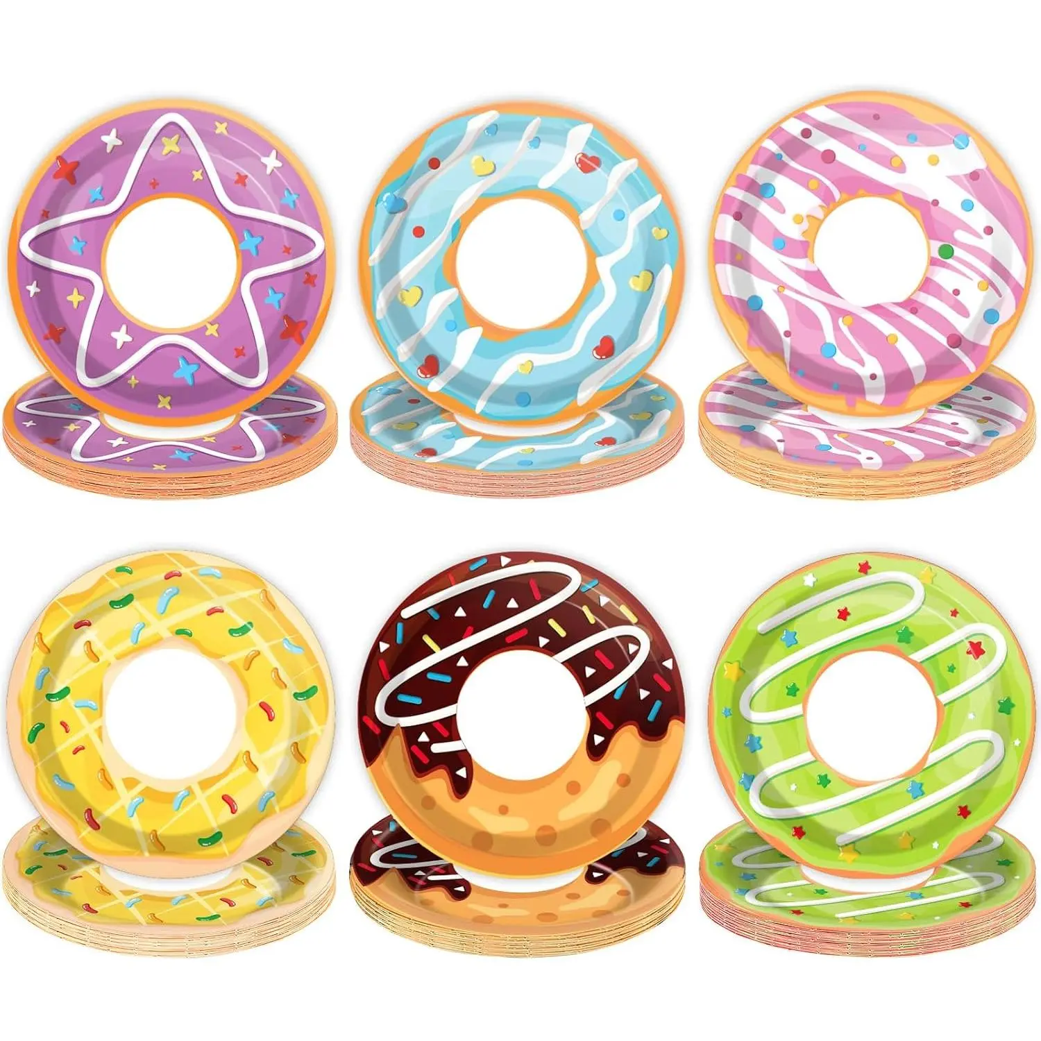 60Pcs Donut Paper Plates for Christmas Two Sweet Party Decoration 7in Grow Up Dessert Cake Plates Disposable Tableware Dinnerware Set for Baby Shower Girls Birthday Donut Themed Party Supplies