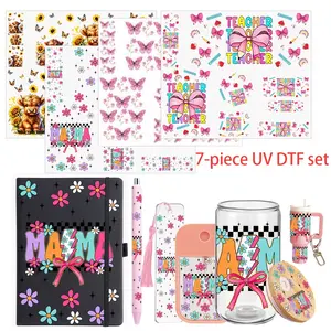 Mix 5 Sheets Of 7pcs UV DTF Wraps, Suitable for 16oz Cups And Lids, A6 Notebooks, Ballpoint Pens, Spray Bottles, And Bookmarks for DIY Crafts Decor Creative Gifts6