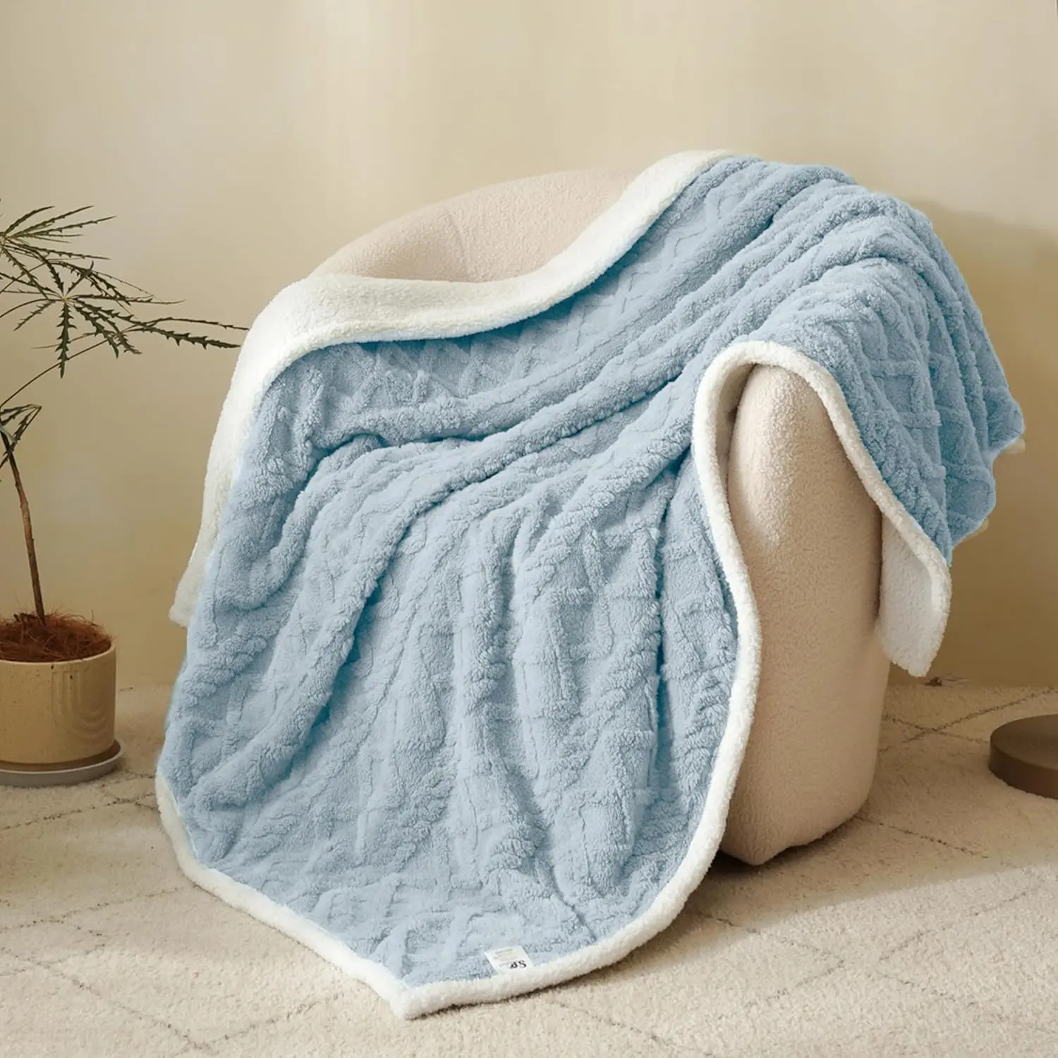 Sherpa Fleece Throw Blanket-Soft  Warm Cozy Plush Fuzzy Blanket with Elegant   for Couch, Sofa, Bed, Blue 30"x 40"