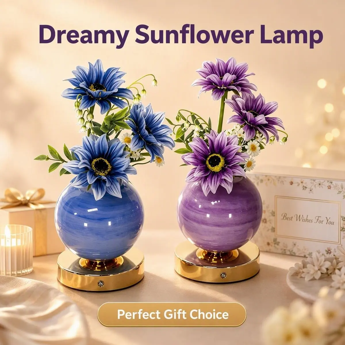 USB Rechargeable Sunflower Artificial Flower Night Light Touch Control Decor Lamp Great Present for Women Christmas Bedroom Desk Decor