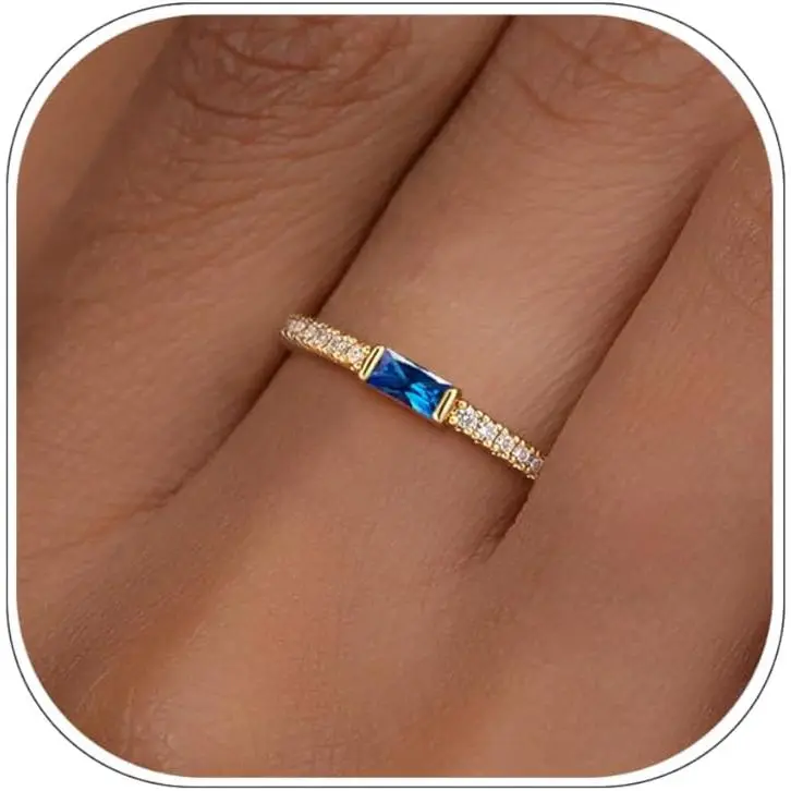 Birthstone Gold Rings for Women 14K Gold Plated Stackable Ring