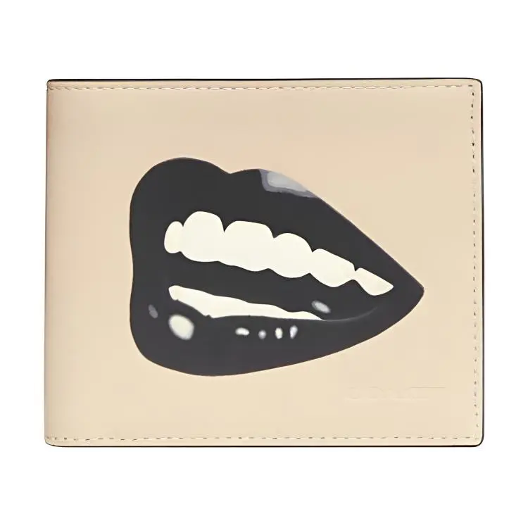 COACH x Tom Wesselmann Billfold Wallet for Men – Minimalist Lip Print Design in White Leather