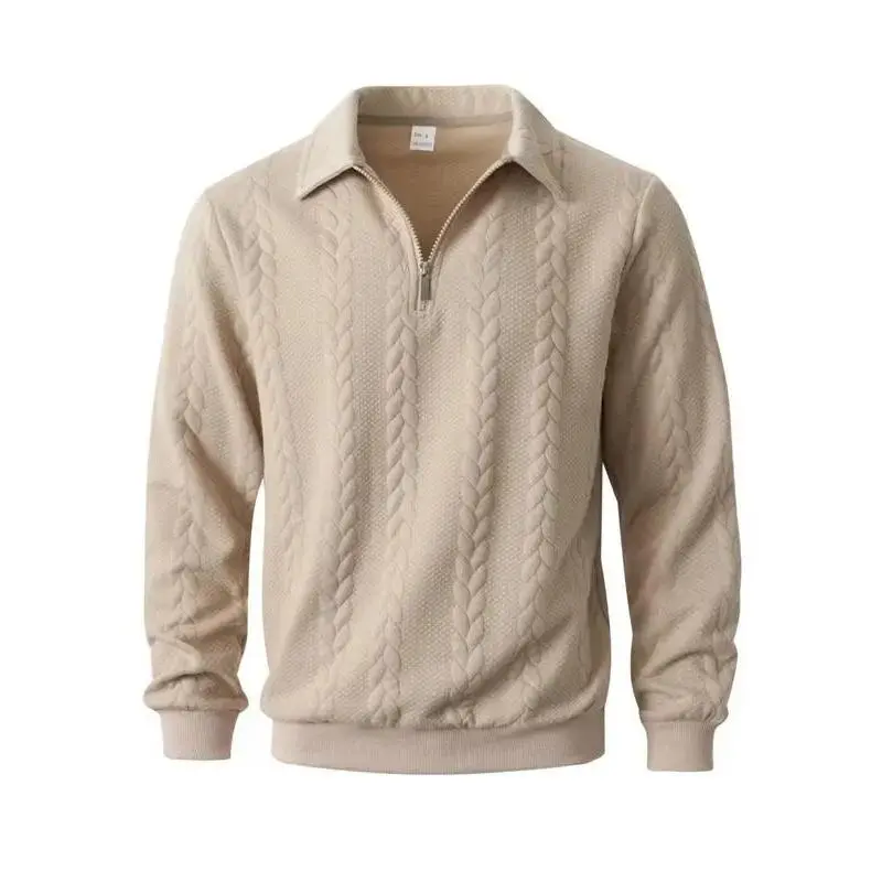 Men's Autumn Winter Cable Knit Quarter-Zip Sweater - Retro Polo Style with Textured Design, Half-Zip Collar for Casual & Smart-Casual Looks, Soft Fabric Ideal for Layering, Trending Men's Fashion Essential,