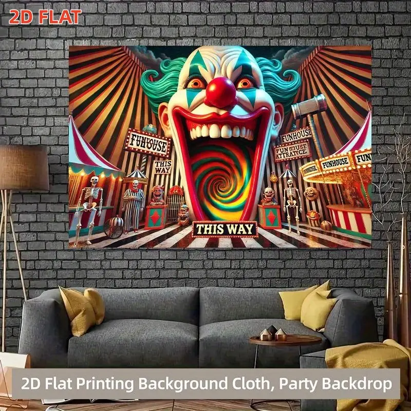 2D Flat, 1pc banner Printing Backdrop Banner , Carnival Horror Entrance Display Vibrant Background Cloth for Family Party, Wedding, Birthday, Christmas, Thanksgiving, Fall, Entryway, Room Decorations, Easy to Up, Reusable