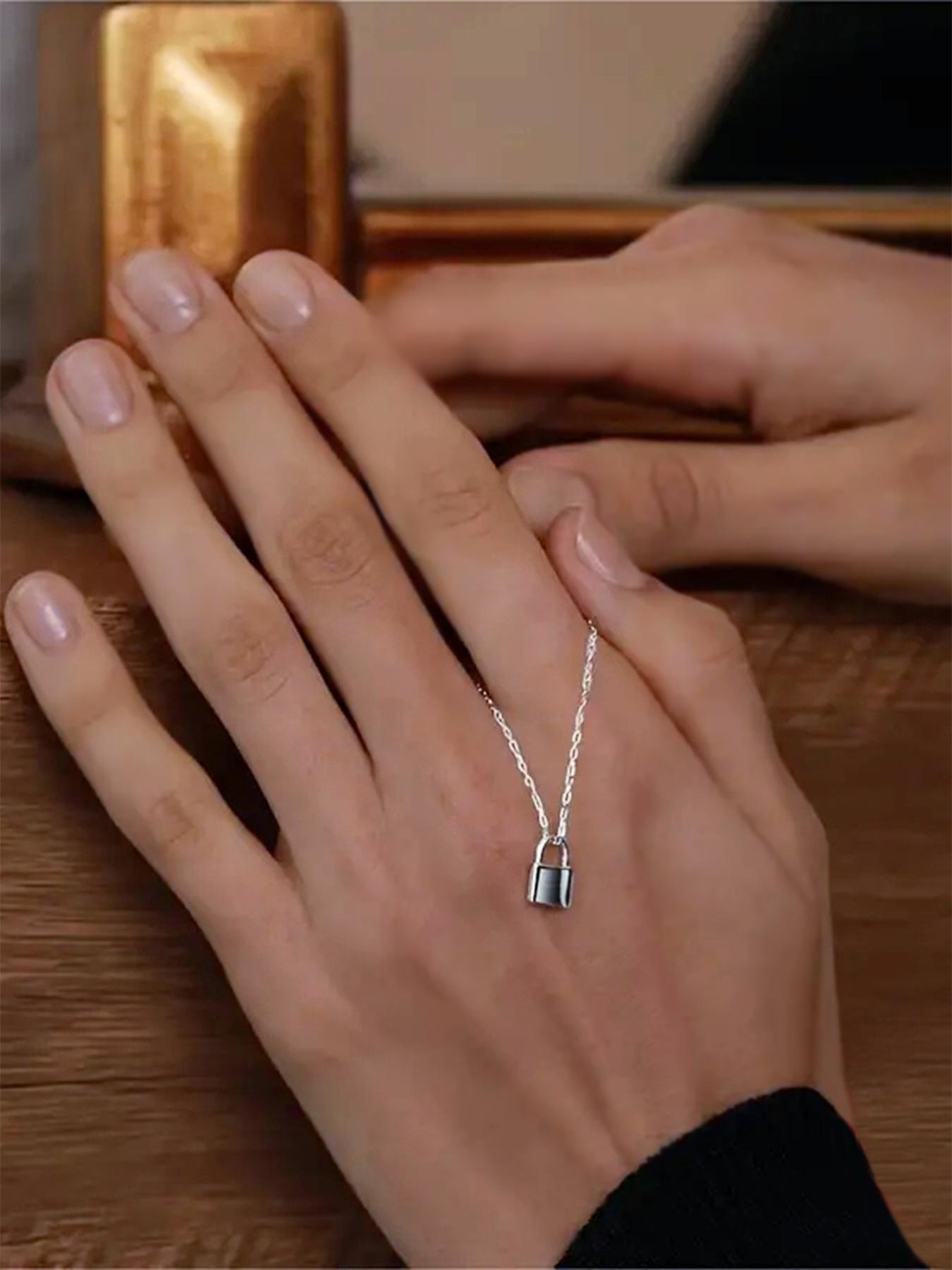 925 Sterling Silver Lock Design Pendant Necklace for Women, Dainty Necklace, Minimalist Chain Necklace, Fashion Jewelry for Party, Daily Clothing Decor, Trendy All-match & Exquisite Jewelry for Birthday Gift