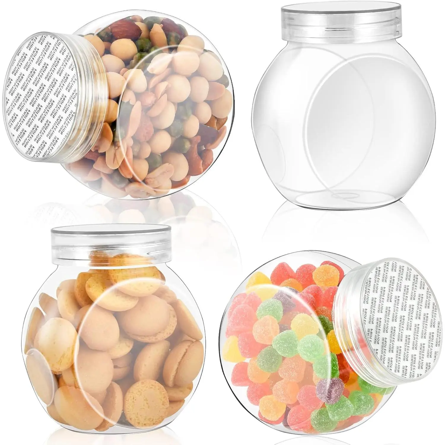 4-Pack 14.5 oz Clear Plastic Candy Jars with Lids, Airtight Candy containers for Individual Portions, Snacks, Treats & Crafts, Stackable, Shatterproof Kitchen Plastic Cookie Containers