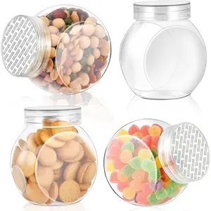 4-Pack 14.5 oz Clear Plastic Candy Jars with Lids, Airtight Candy containers for Individual Portions, Snacks, Treats & Crafts, Stackable, Shatterproof Kitchen Plastic Cookie Containers