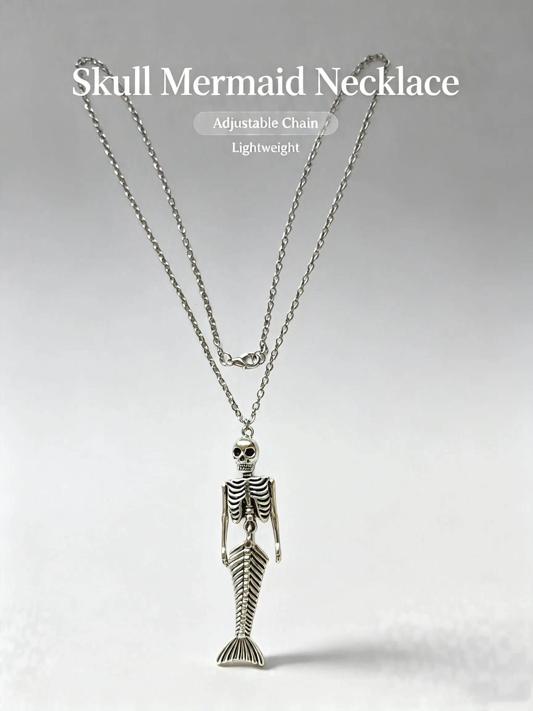 Dark Punk Skull Mermaid Skeleton Necklace, Unique Subculture Pendant, Halloween Atmosphere Accessory, Gothic Style Jewelry