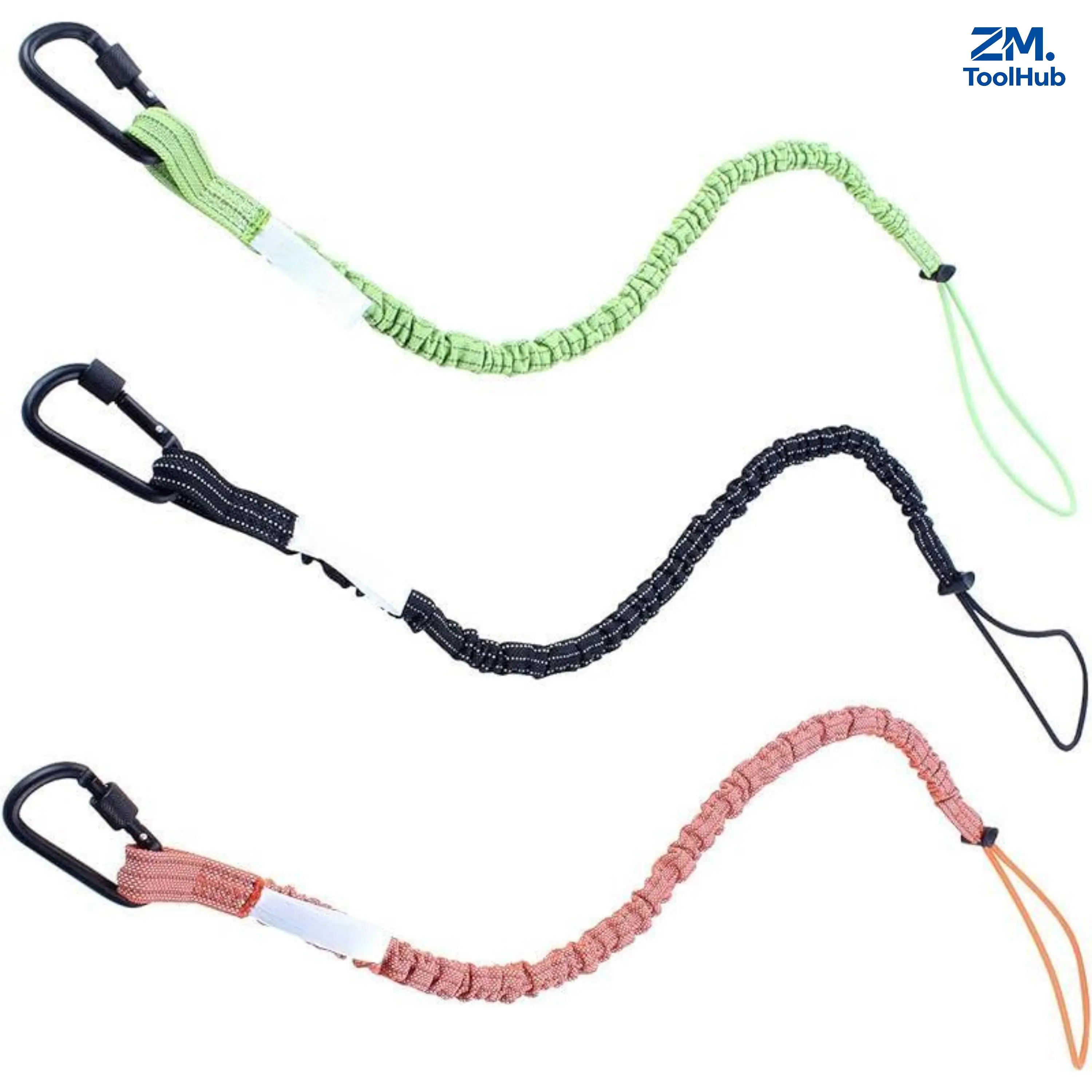 3 Pack Heavy Duty Retractable Tool Lanyard - Safety Fall Protection Leash with Aluminum Screw Lock Carabiner Clip & Adjustable Loop End, Durable Scaffold Tether for Construction Roofing Work (Black+Orange+Green)