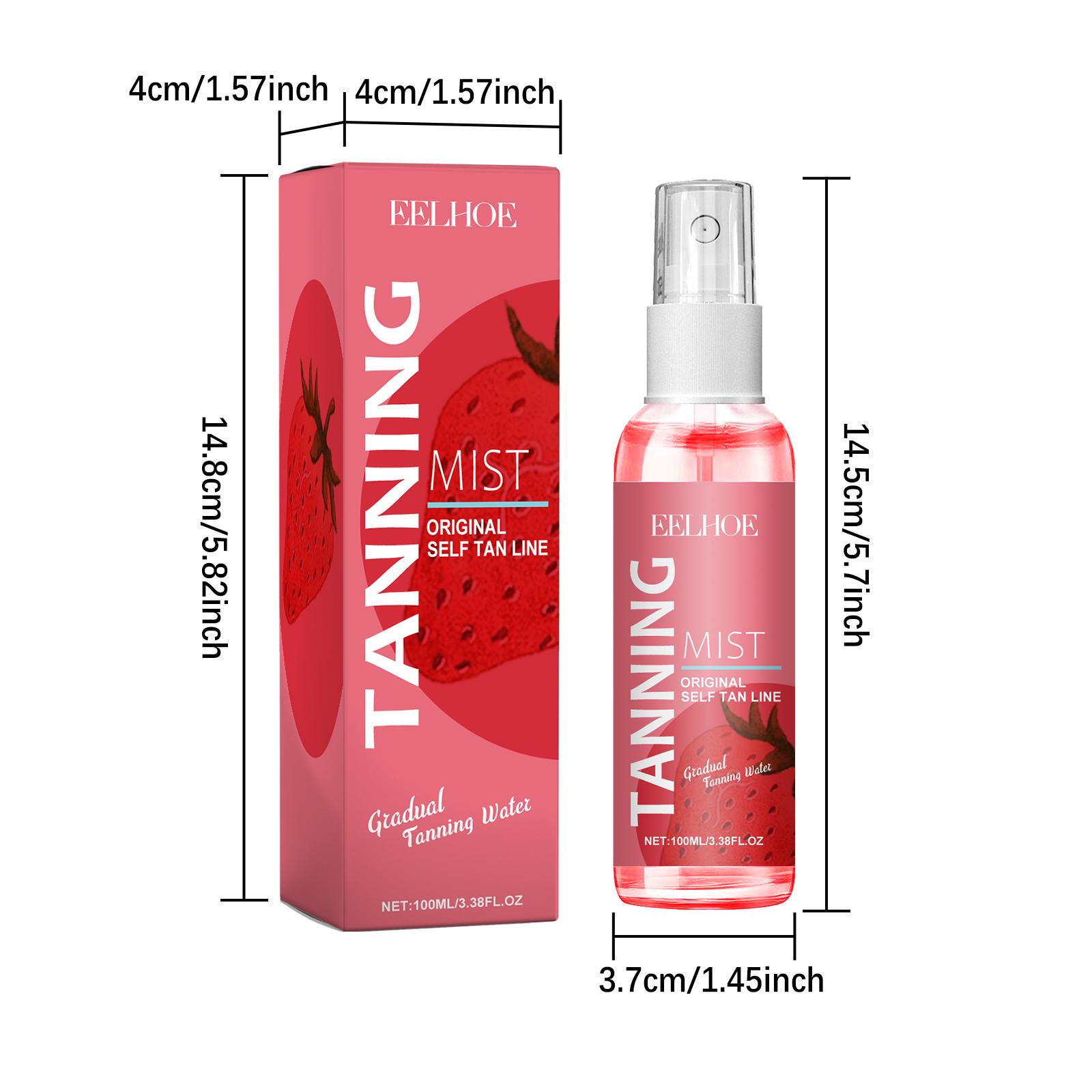 EELHOE Tanning Mist with Strawberry & Calendula, Face & Body Spray for Streak-Free Natural Bronze, Brightening Hydrating Formula, Gentle for Sensitive Skin, Indoor/Outdoor Use