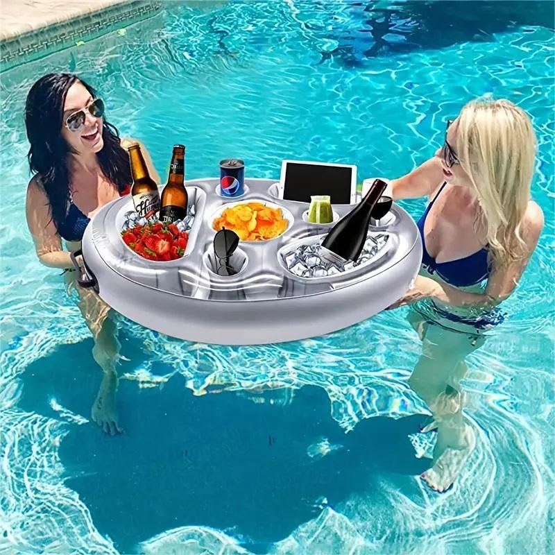 Inflatable Pool Floating Beer Cooler Dining Table, Beach Swim Ring Beer Bottle Holder, Summer Party Bucket Cup Holder, Swimming Pool Accessories