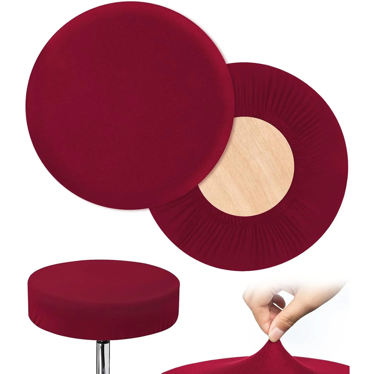 2 count Bar Stool Covers Round Stool Slipcovers High Elastic Circle Chair Covers Soft Chair Seat Cushion Slipcover for Stool of Dia 11-14 Inch  Red