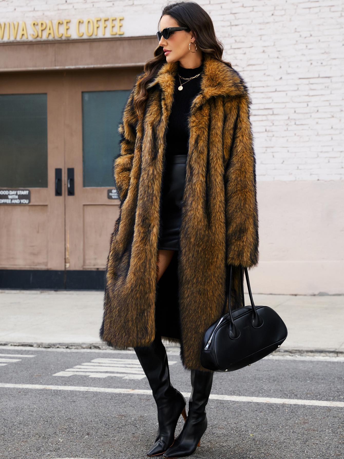 VVZ Women's Long-Length Warm Imitation Fur Fleece Coat for Fall and Winter Soft Cozy Full Coverage Design Womenswear Outerwear TikTokShopHolidayHaul Jackets