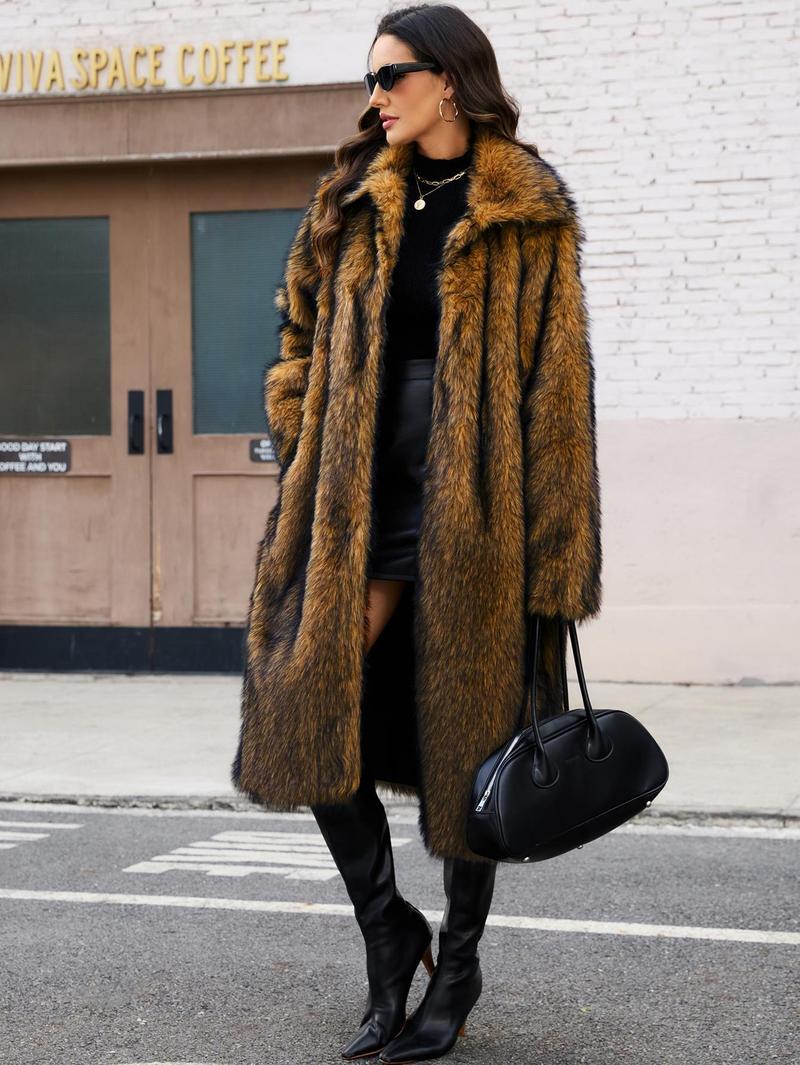 VVZ Women's Long-Length Warm Imitation Fur Fleece Coat for Fall and Winter Soft Cozy Full Coverage Design Womenswear Outerwear TikTokShopHolidayHaul Jackets