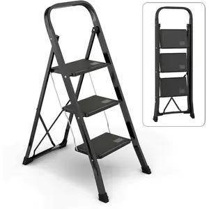 Ladder with Wide Anti-Slip Platform & Thick Rubber Feet| Heavy Duty & Portable|  Steel Frame, Rubber , Folding Step Stool