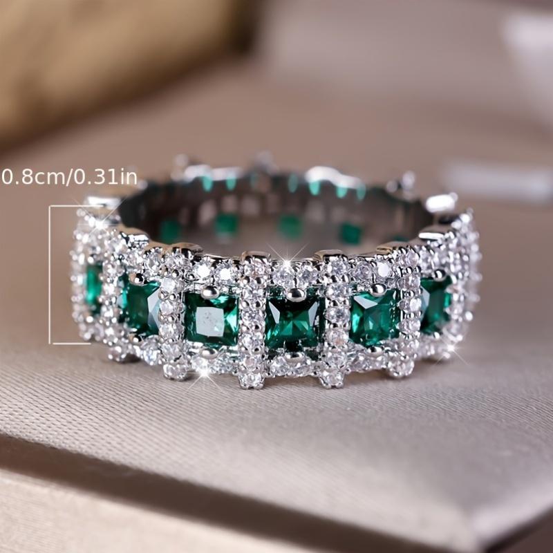 Gorgeous Super Shiny Eternal Ring with Green Cubic Zirconia | Perfect for Proposal, Engagement, Bridal Wedding & May Birthstone Ring - Ideal Festival Gift (Valentine's Day/Mother's Day/Christmas) for Her