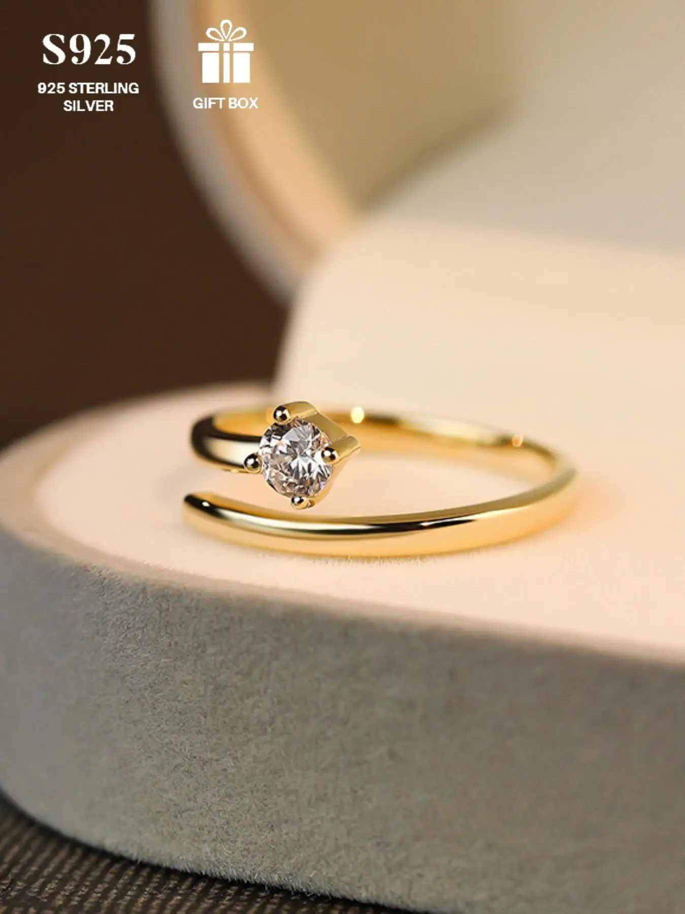S925 Sterling Silver Four Claw Zircon Ring, Geometric Rings, Geometric Design, Open Band, Minimalist Style, Perfect for Daily Wear and Gifts