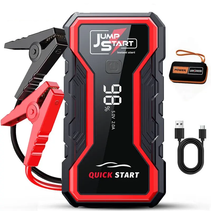Portable Car Starting Power Supply, Automotive, 90w Air Compressor, 1800a Peak Current, 8000mah Battery, LED Light, Suitable for 12V Vehicles