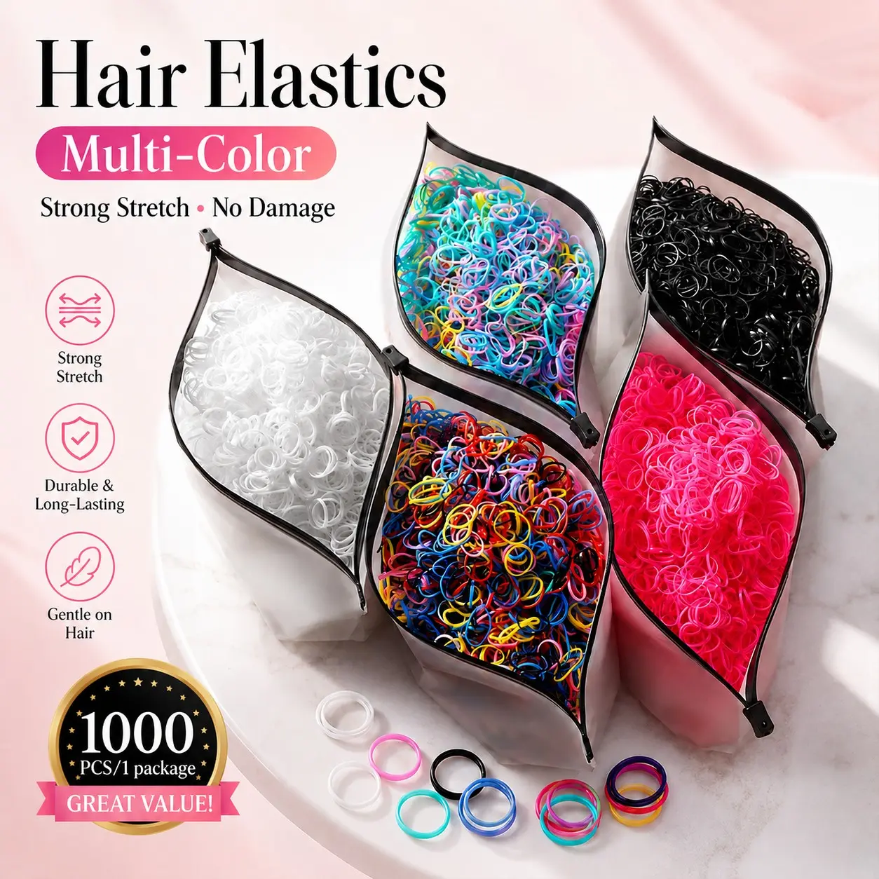 1000 PCS Mini Elastic Hair Ties for Girls & Kids, Strong-Stretch No-Pull Hair Rubber Bands, Break-Resistant Small Ponytail Holders for Braids, Pigtails, Fine or Thin Hair, Gentle No-Damage Everyday Hair Accessories, Multicolor Options for Daily Styling