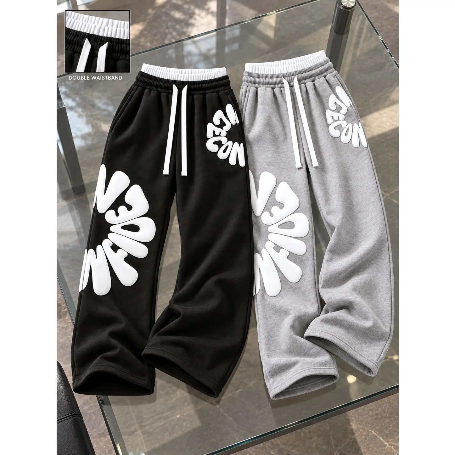 Men's Wide-Leg Sweatpants and Graphic Zip Hoodie, Choose Pants, Hoodie, Matching Set or Pants Pair, Black Gray