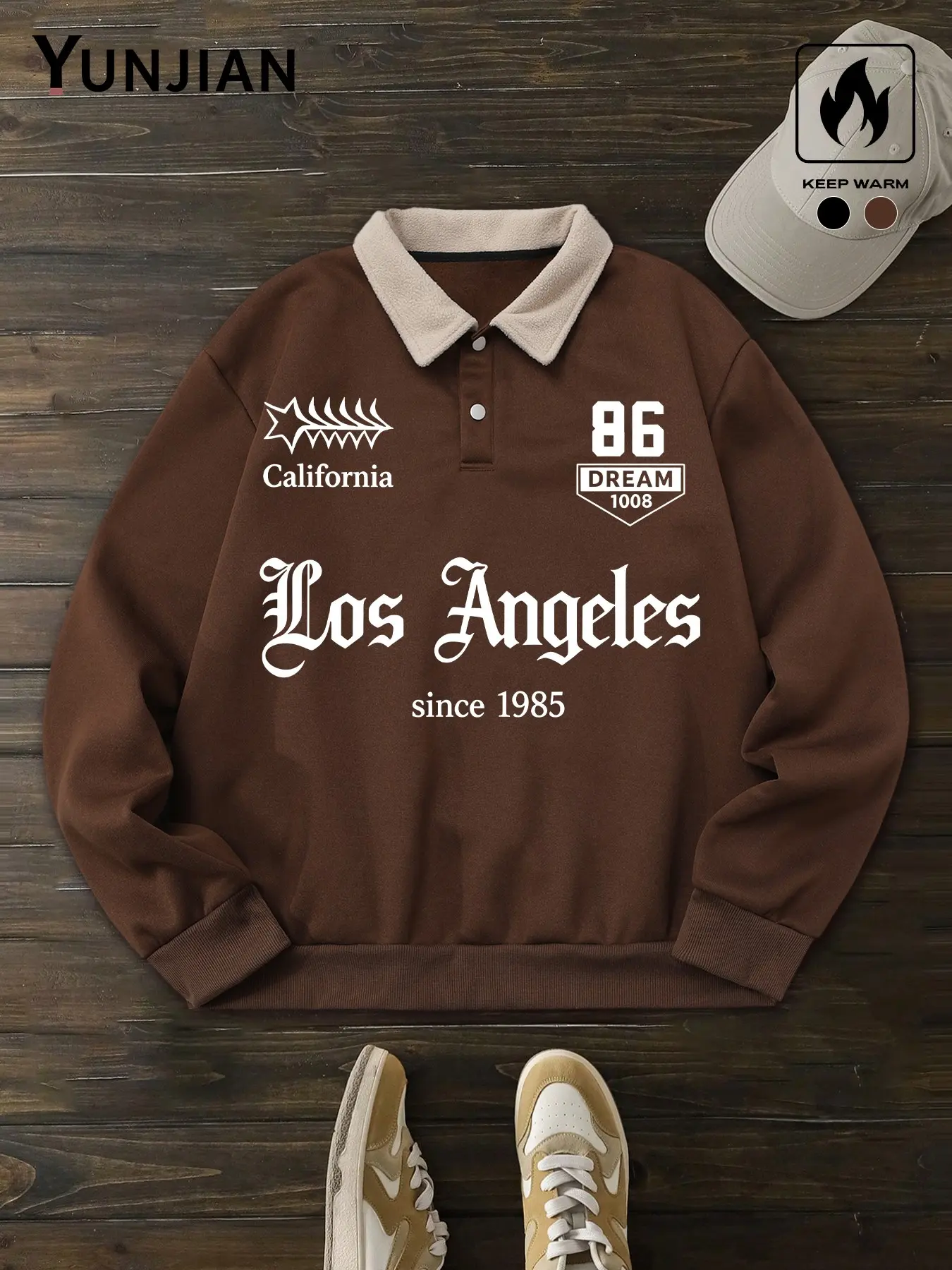 Soft Warm Fleece Sweatshirt, Vintage Graphic Print, Loose Fit, Long Sleeve, Casual Style, Fall & Winter, Men's Pullover