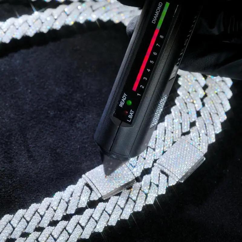 Moissanite 10MM Prong Cuban Link Chain Sterling Silver Pass Test Lab Diamond Necklace Valentine's Day Gift For Him (Storage Boxes)nice.