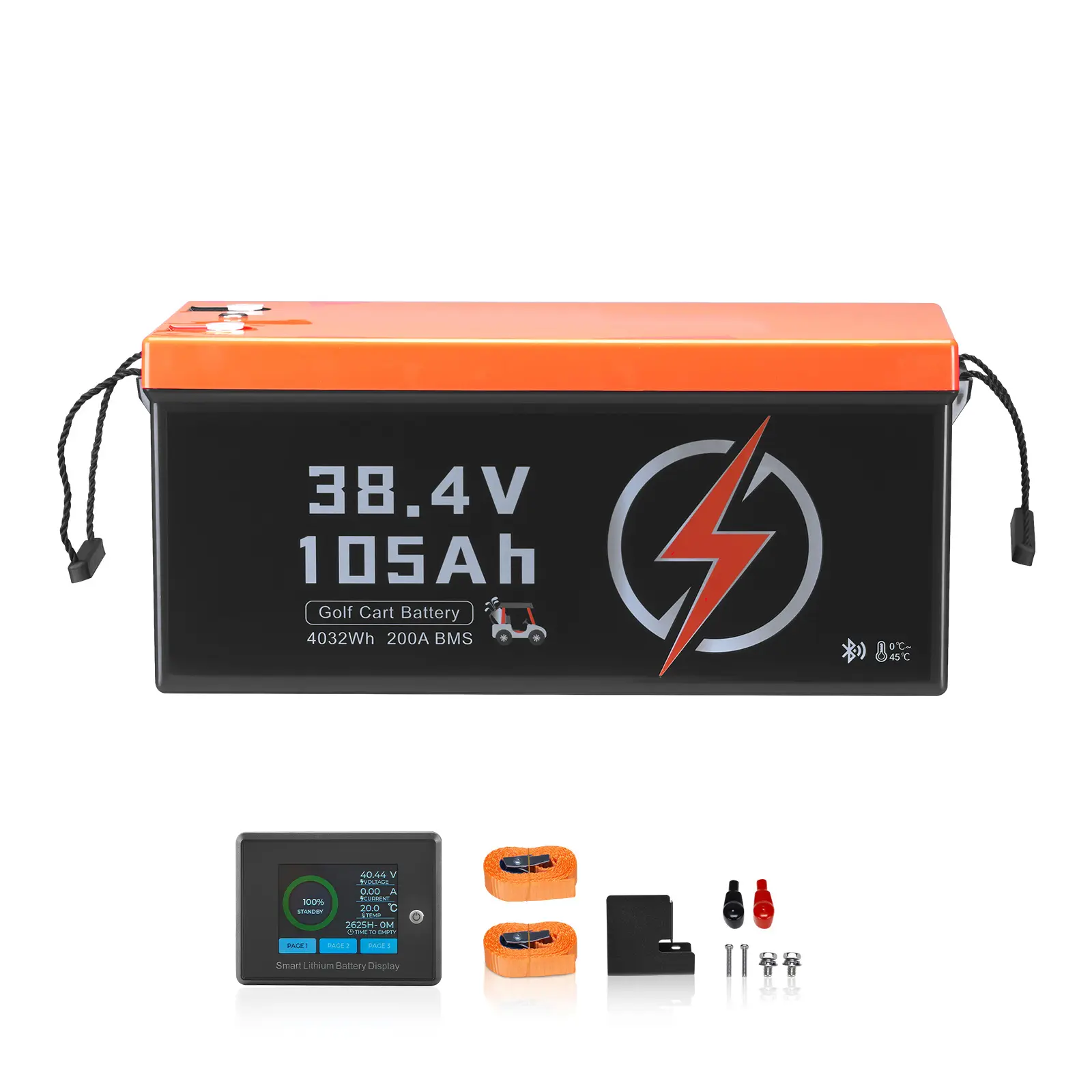 36V 105Ah LiFePO4 Golf Cart Lithium Battery with 200A BMS, LCD Monitor, Mobile APP, 600A Peak Current, ABS Shell, 4000+ Cycles (Compatible with Tools & Hardware Hand Tool Kits)