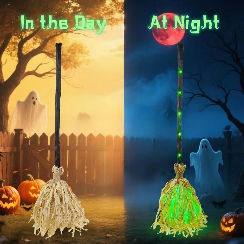 Halloween decorations animated lights move up with weird sounds dancing magic witch broom suitable for indoor leisure