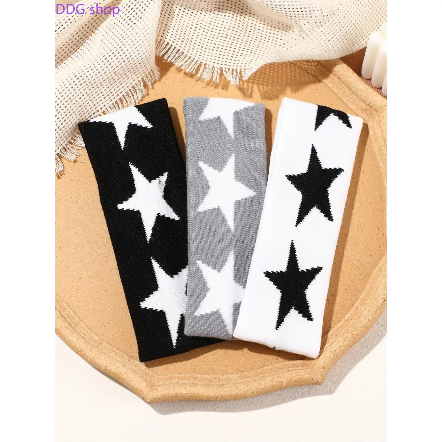 3pcs Star Hip-Hop Wide Elastic Hair Bands, Casual Fashion Simple Knitted Sports Headbands, Chic Headbands, All Seasons Plain Style, Workout Headband, Athletic Headbands