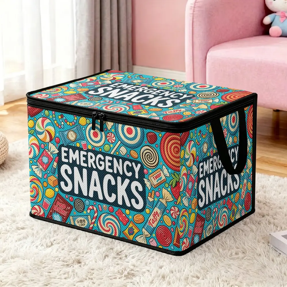 Cute Colorful Candy Pattern Large Capacity Storage Box, Fabric Storage Bins, Dual Zipper Seal, Organize Snacks and Supplies, Keep Room Clean and Tidy
