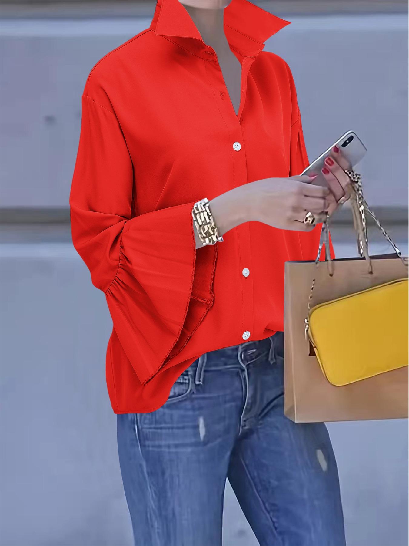 Women's Plain Shirt, Casual Button Top for Summer, Ladies Clothes for Daily Wear, Blouse
