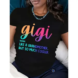 [] 95% Polyester 5% Elastane Casual Crew Neck T-Shirt With Gigi Alphabet Print, All Season Comfort Fit, Knit Fabric Tee T-Shirt For Men And Women