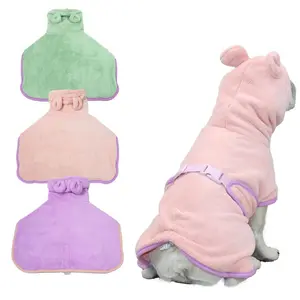 Coral Fleece Pet Bathrobe with Hood & Rubber Grip - Quick-Dry Absorbent Dog Robe, Soft Cozy Grooming Bath Accessory for Dogs