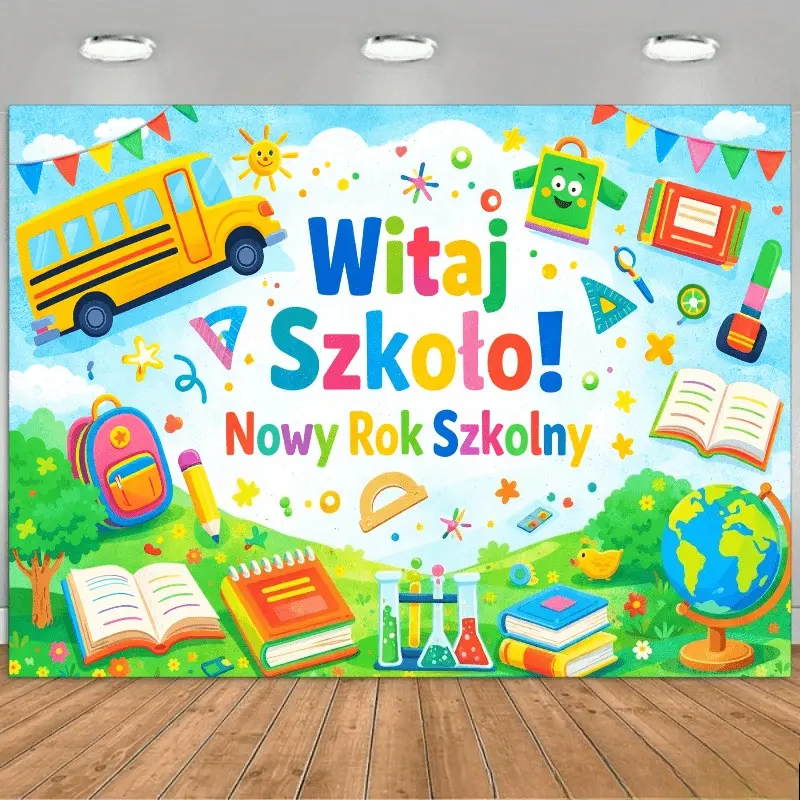 Graduation School Celebration Backdrop Banner, Academic Theme Decoration with Books and Learning Elements for Graduation Parties, Photography, Home Decor and Events