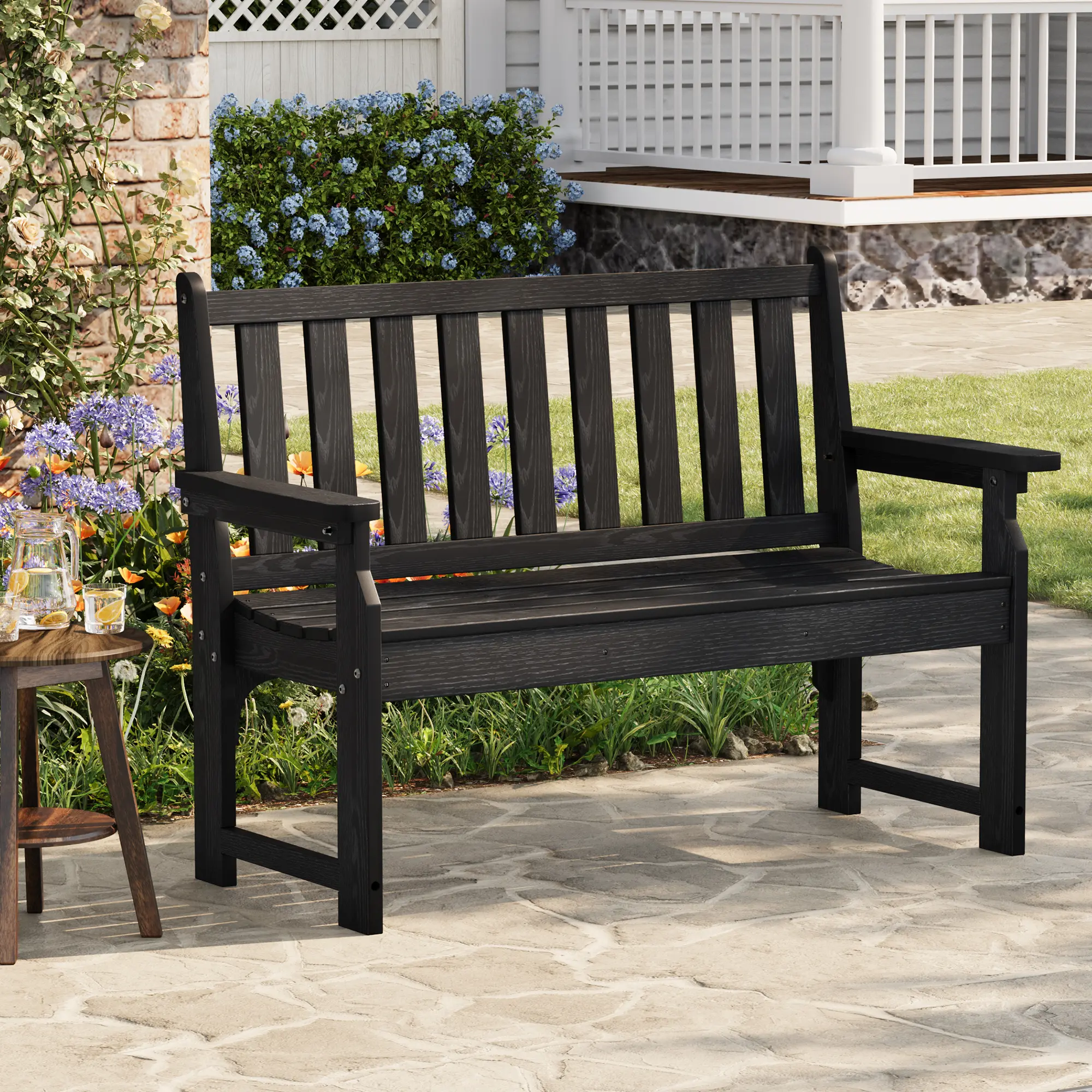 2-Person HDPE Park Bench, Heavy Duty All-Weather Outdoor Patio Bench with 800 Lbs Large Capacity, Rust-Proof Weatherproof Seat for Lawn, Backyard, Porch and Garden