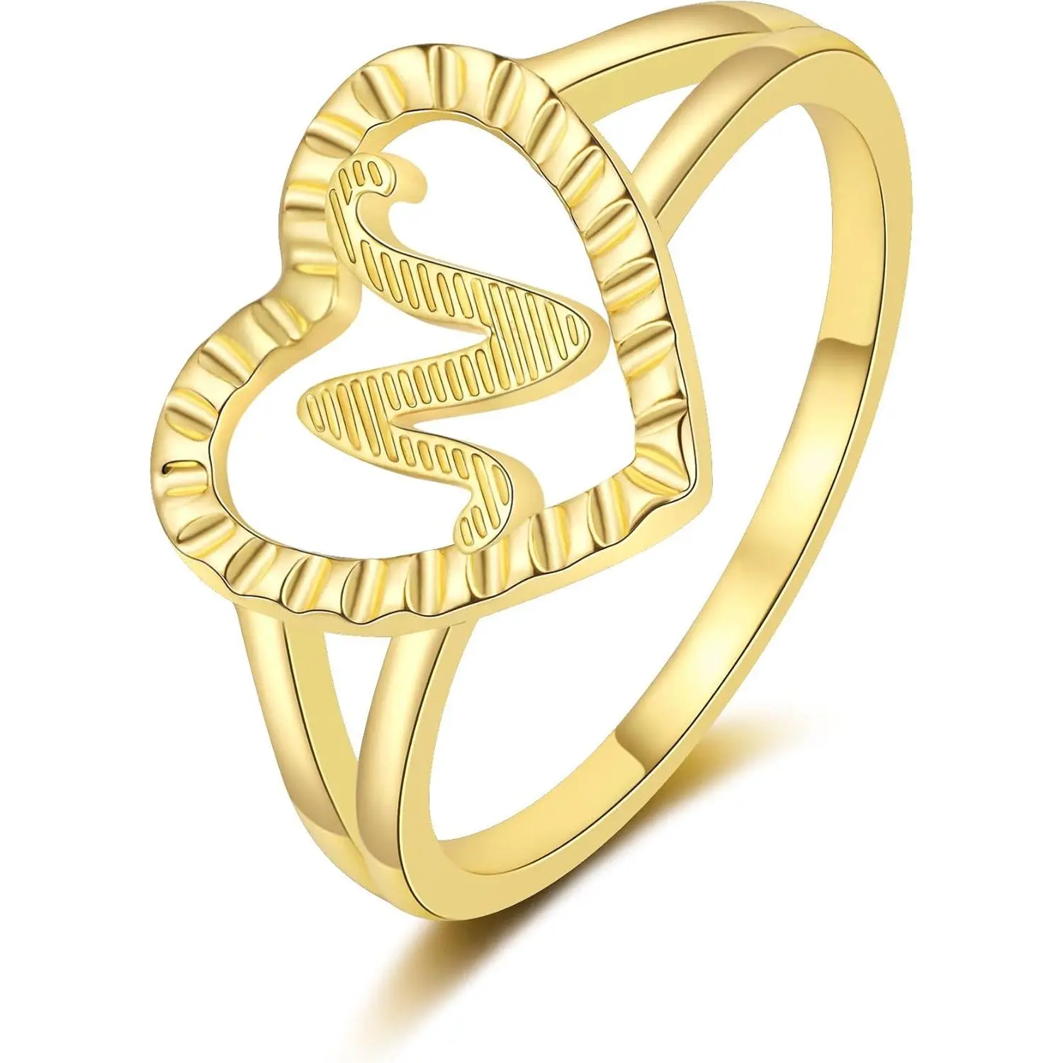 Gold Initial Rings for Women Non Tarnish 14K Gold Plated Vintage Heart Thumb Rings Personalized Carved Letter Statement Stackable Rings Size 6-10 Jewelry Gifts
