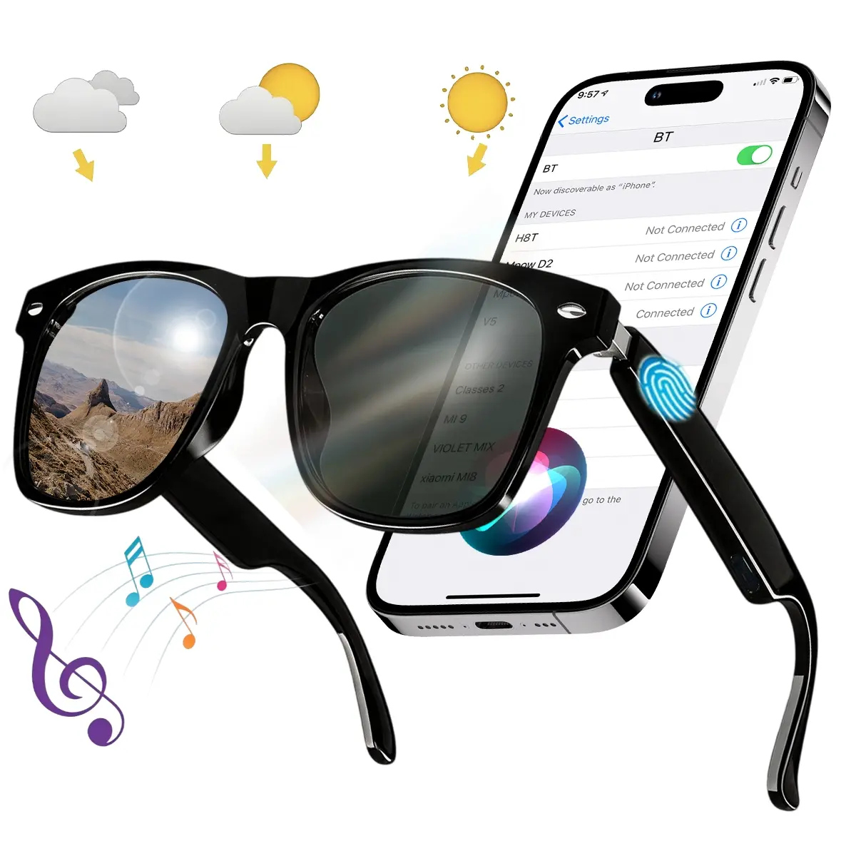Smart Bluetooth Sunglasses with Open-Ear Audio, Hands-Free Calling, Stereo Music, UV Protection Lenses & Touch Photo Control for Travel, Commuting and Daily Wear