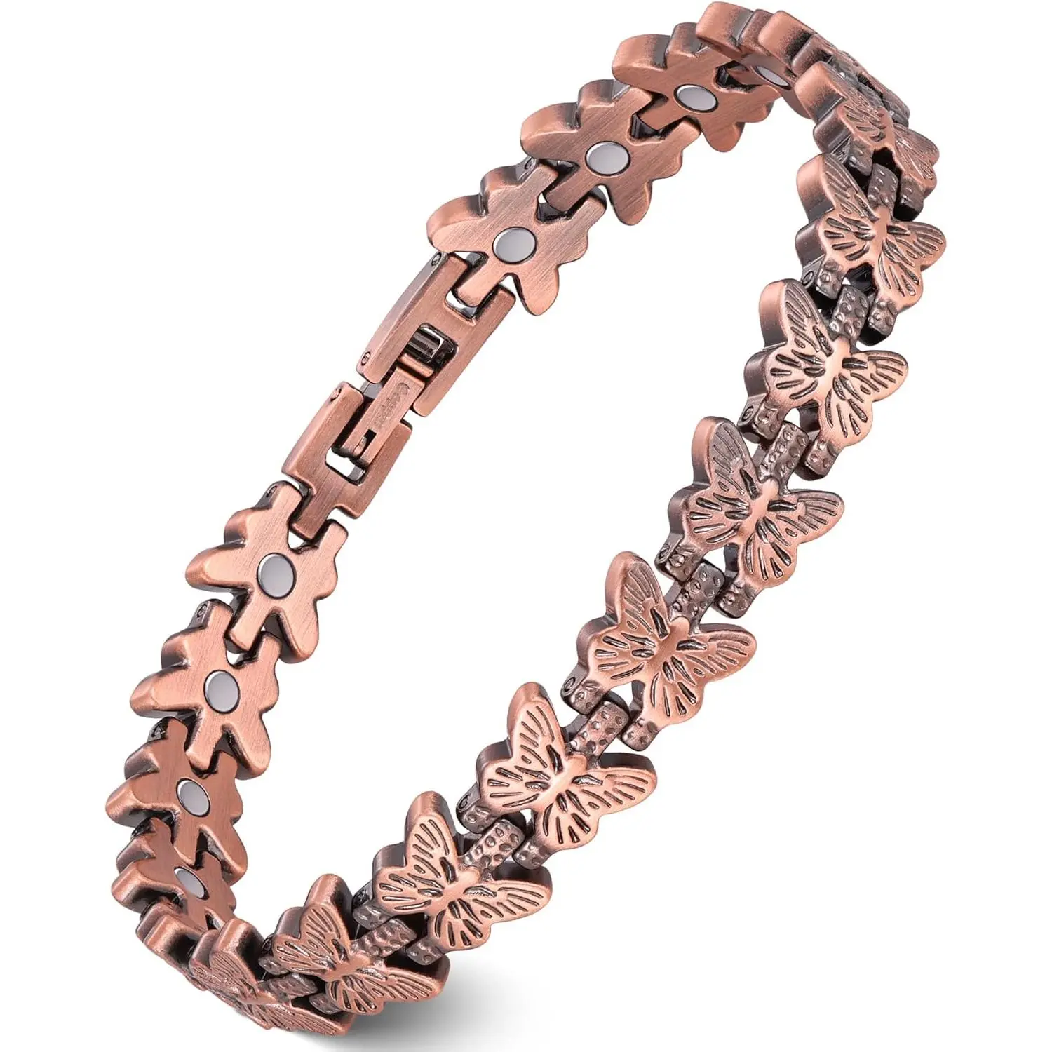 Butterfly-shaped women's pure copper bracelet, super magnetic copper bracelet, with 3800 Gauss magnets, adjustable jewelry gift, with butterfly engraving
