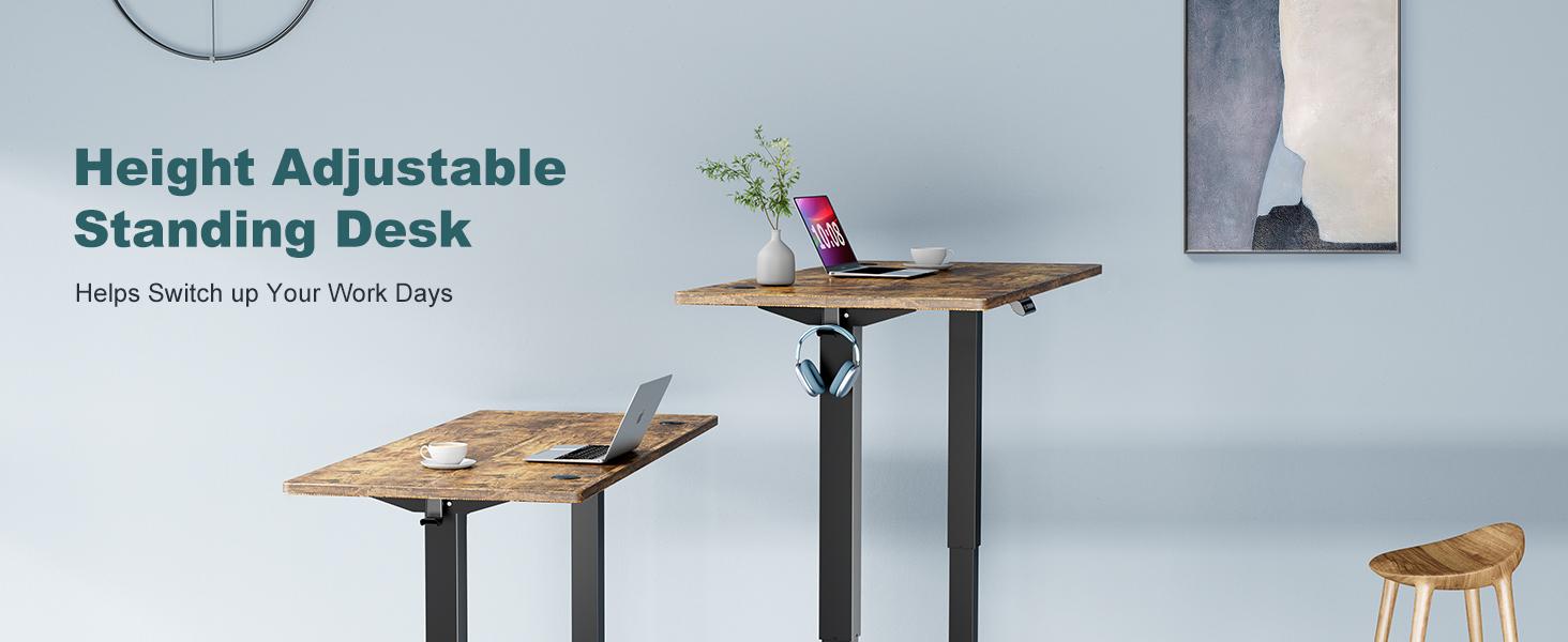 Standing Desk Height Adjustable, Sit to Stand Up Computer Workstations Work PC Table Home Office Study Writing Gaming Desks with Memory Presets for Walking Pad, Bedroom