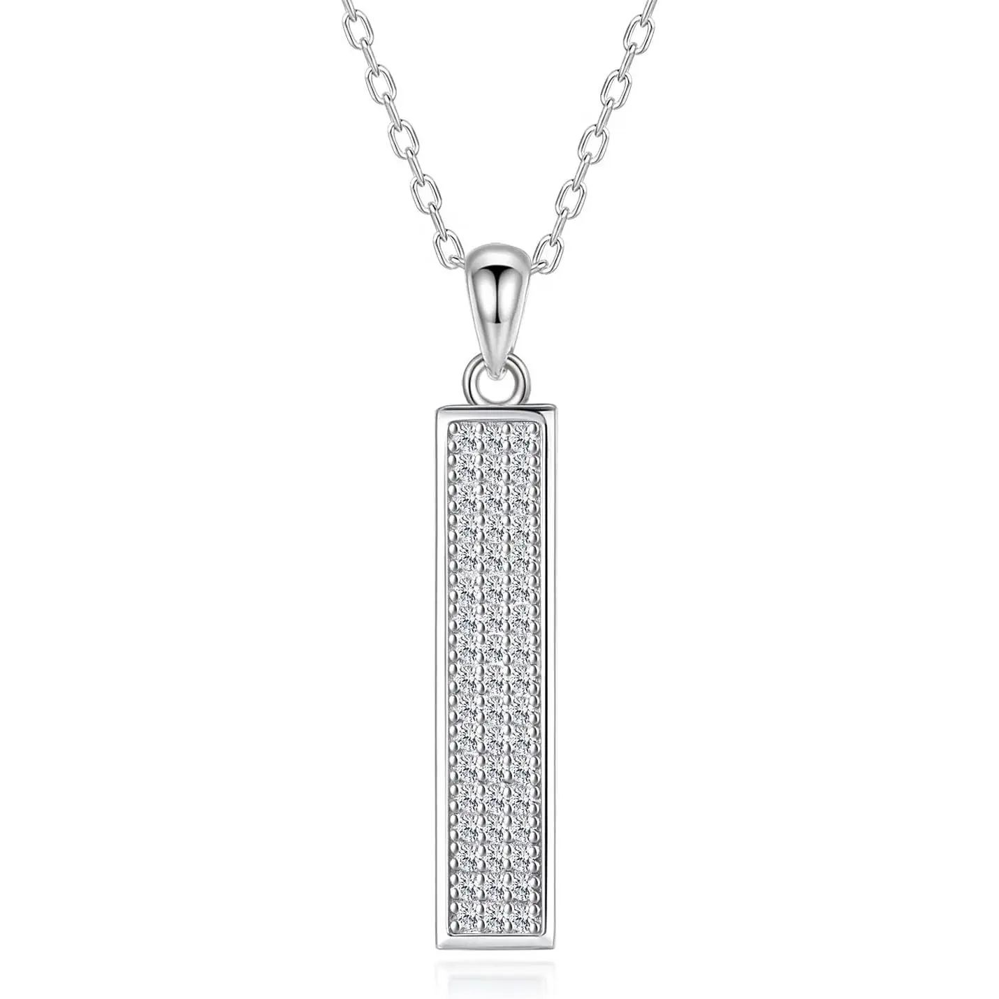 BEILIN Urn Necklaces for Ashes Sterling Silver Vertical Bar Pendant Necklace Cube Memorial Ashes Necklace Opal Cremation Urn Pendant for Women