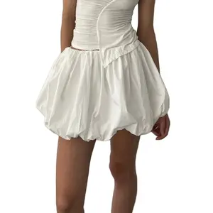 Women's Mini Lantern Skirt Casual Loose Fitting Elastic Waist Solid Color Short Puffball Skirt for Summer
