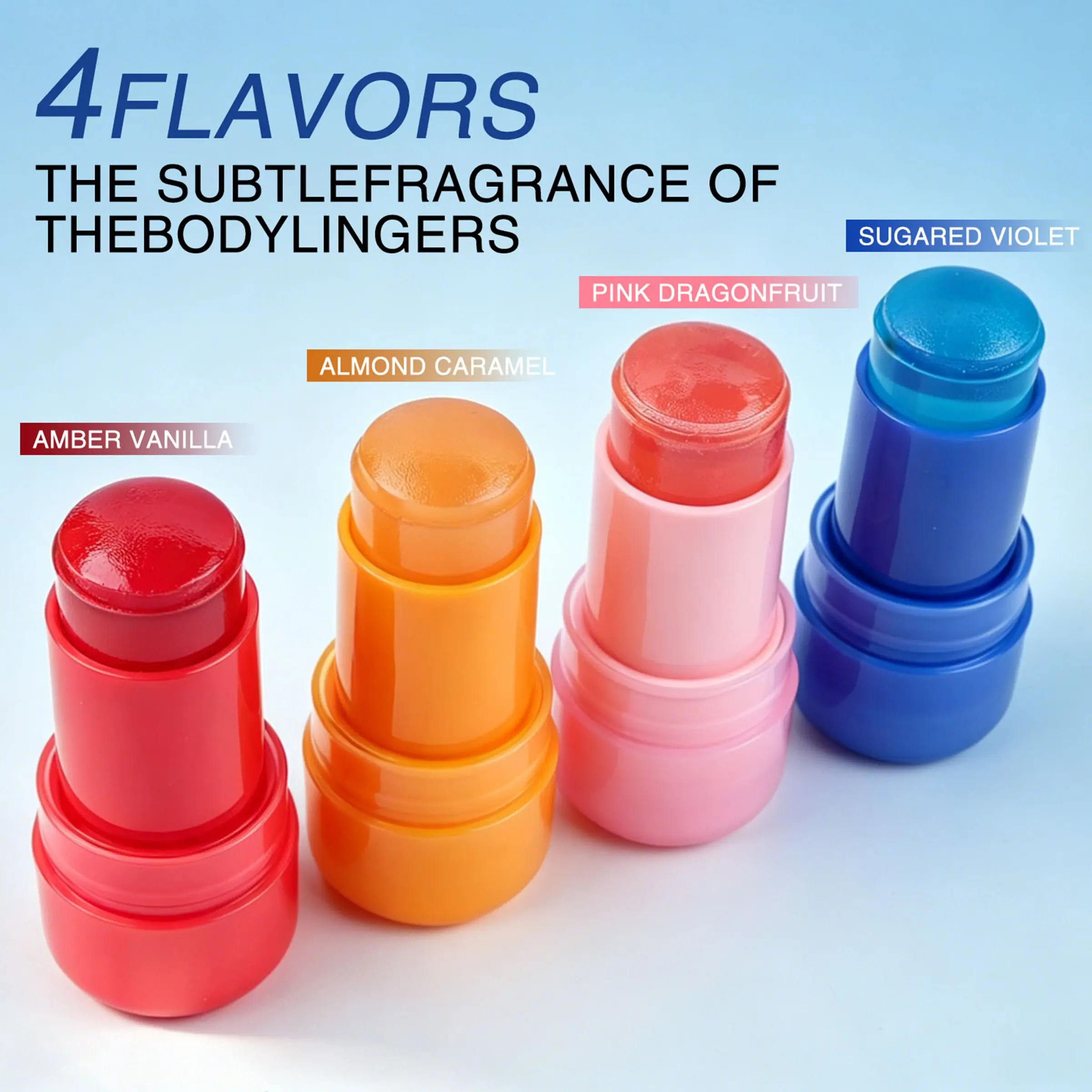 1pcs Solid Perfume Balm Set - Caramel Perfumes - 4 Assorted Scents (Amber Vanilla, Almond Caramel, Pink Dragonfruit, Sugared Violet) - Long Lasting Fragrance Stick, Portable Travel Size, No-Mess Solid Scent for Women