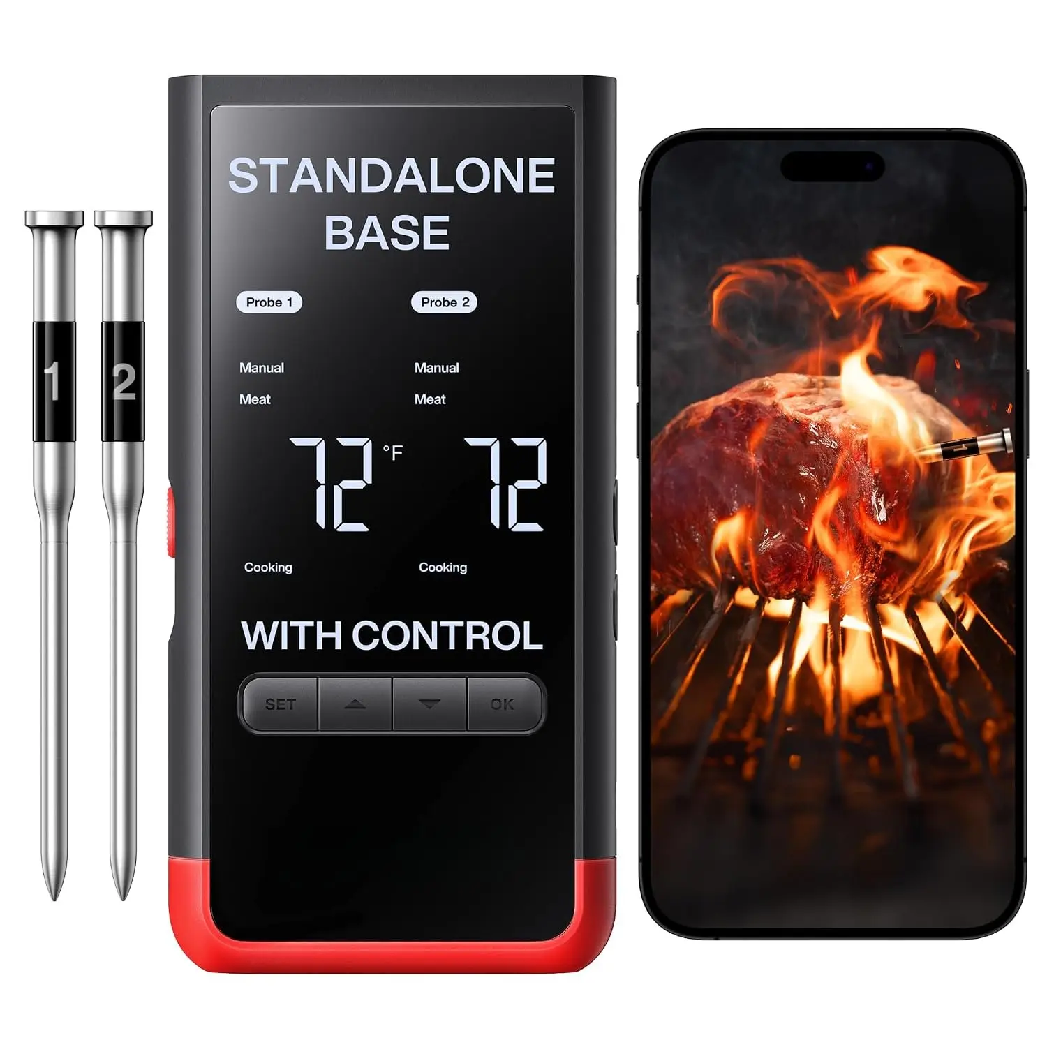 WiFi  Meat Thermometer, 2 Probes,  Base, 6 Sensors | Unlimted  Range via APP, Commercial-Grade NIST Certified Accuracy, for Restaurant Kitchen, BBQ/Grill/Oven