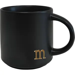Black Monogram Ceramic Mugs, 15 oz Golden Initial Coffee Cups, Elegant Alphabet Tea Mugs, Personalized Halloween Mug with Gift Box, Perfect for Office and Home Décor (m)